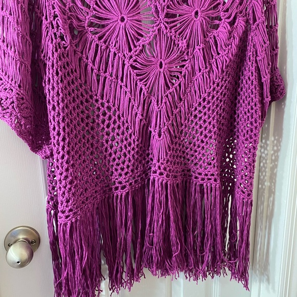 Raspberry Pink Crochet Fringe Jacket 1X - Picture 4 of 7